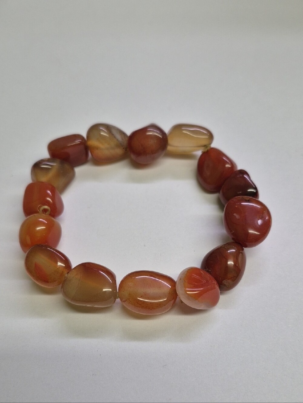 Carnelian Stone Bead Stretch Bracelet - Warm Red-Brown Gemstones
